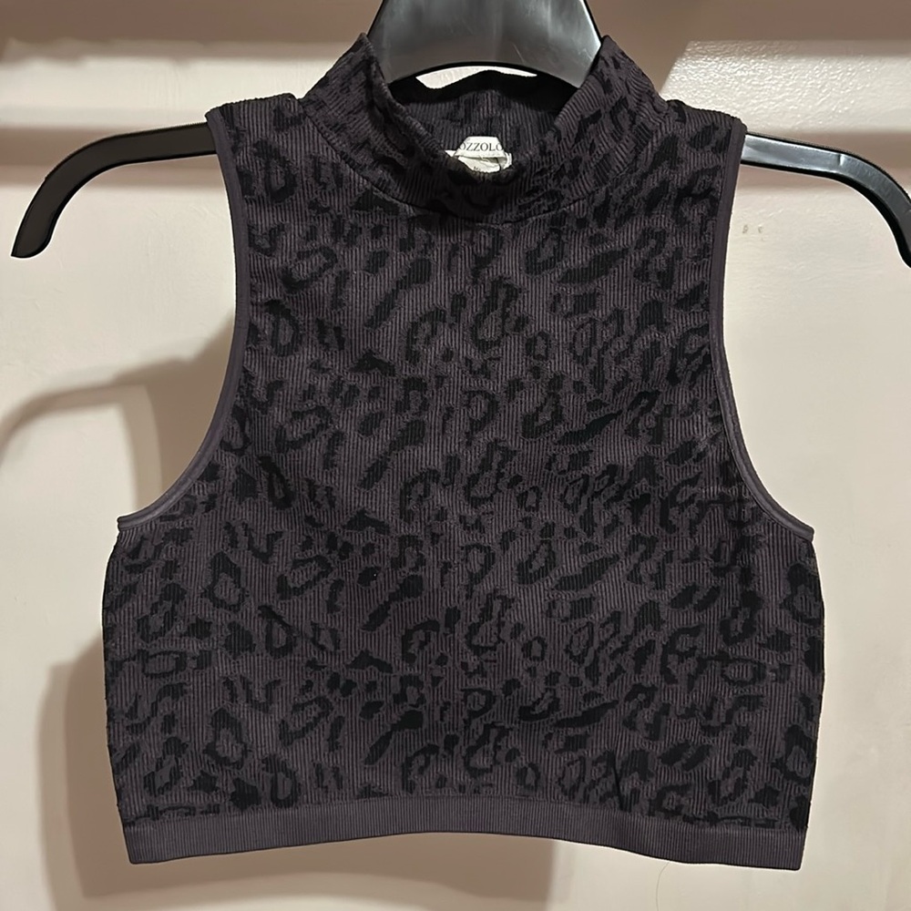 Ribbed Mock Neck Leopard Print Crop Top